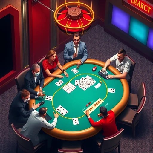 Texas Hold'em Poker ကတ်ဂိမ်း — ကစားသမားများ မဟာဗျူဟာ ချမှတ်နေသည်